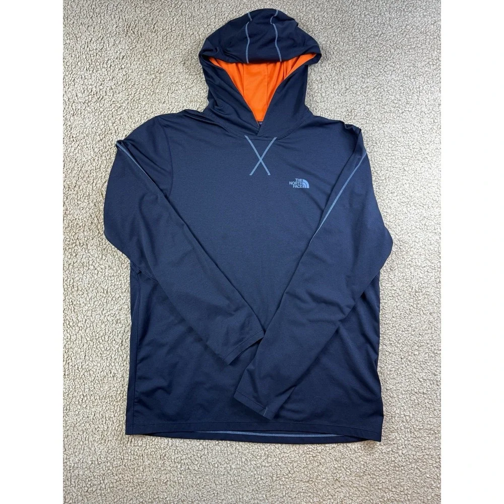 The NORTH FACE CAP ROCK HOODIE Fleece Light weight Dark Blue sz L Pullover